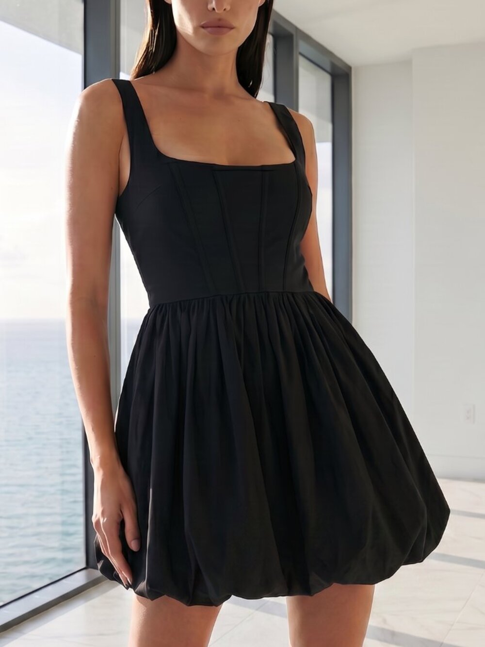 NWT REVOLVE Australia SHOWPO Brianda BLACK FIT FLARE BUBBLE MINI DRESS US 10
